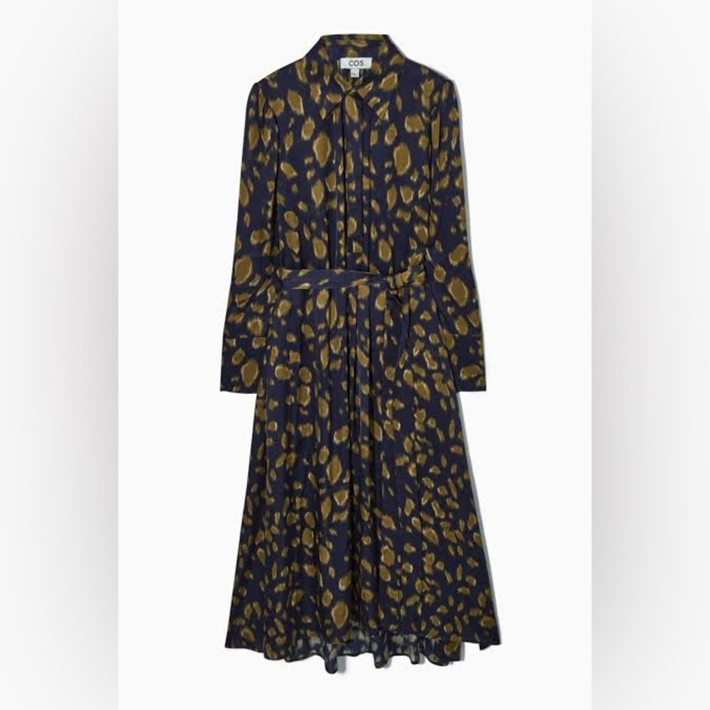 COS Belted Printed MIDI Dress. Navy/Leopard. Like New. US 4